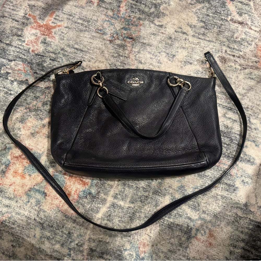 Coach Pebbled Leather Small Kelsey Satchel Navy Blue